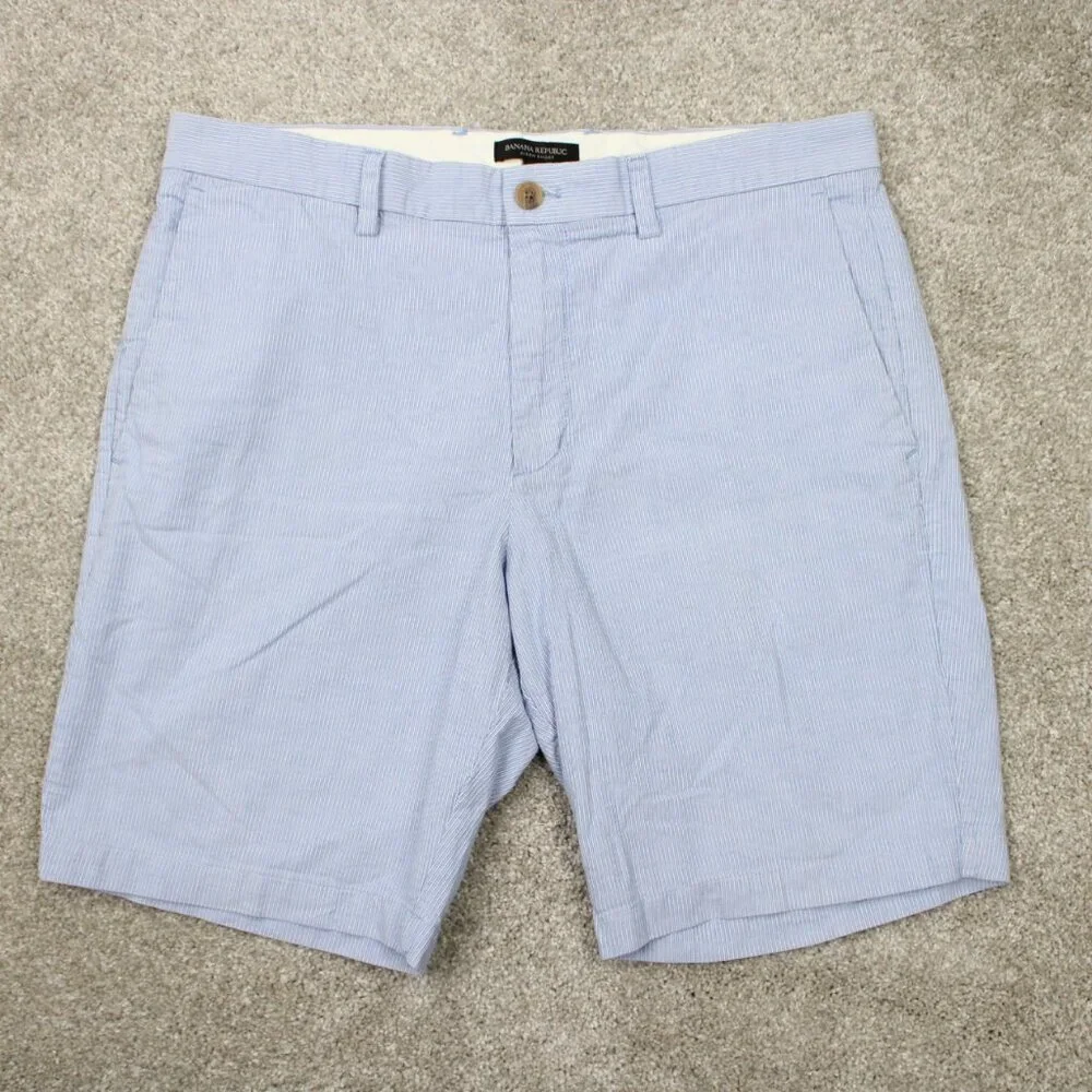Banana Republic Aiden Club Chino Shorts Mens 34 Blue Cotton Textured 10